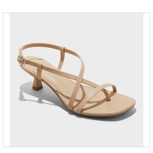 Women's Reggie Toe Thong Strappy Heels - a New Day Tan Faux Leather Size 10 new